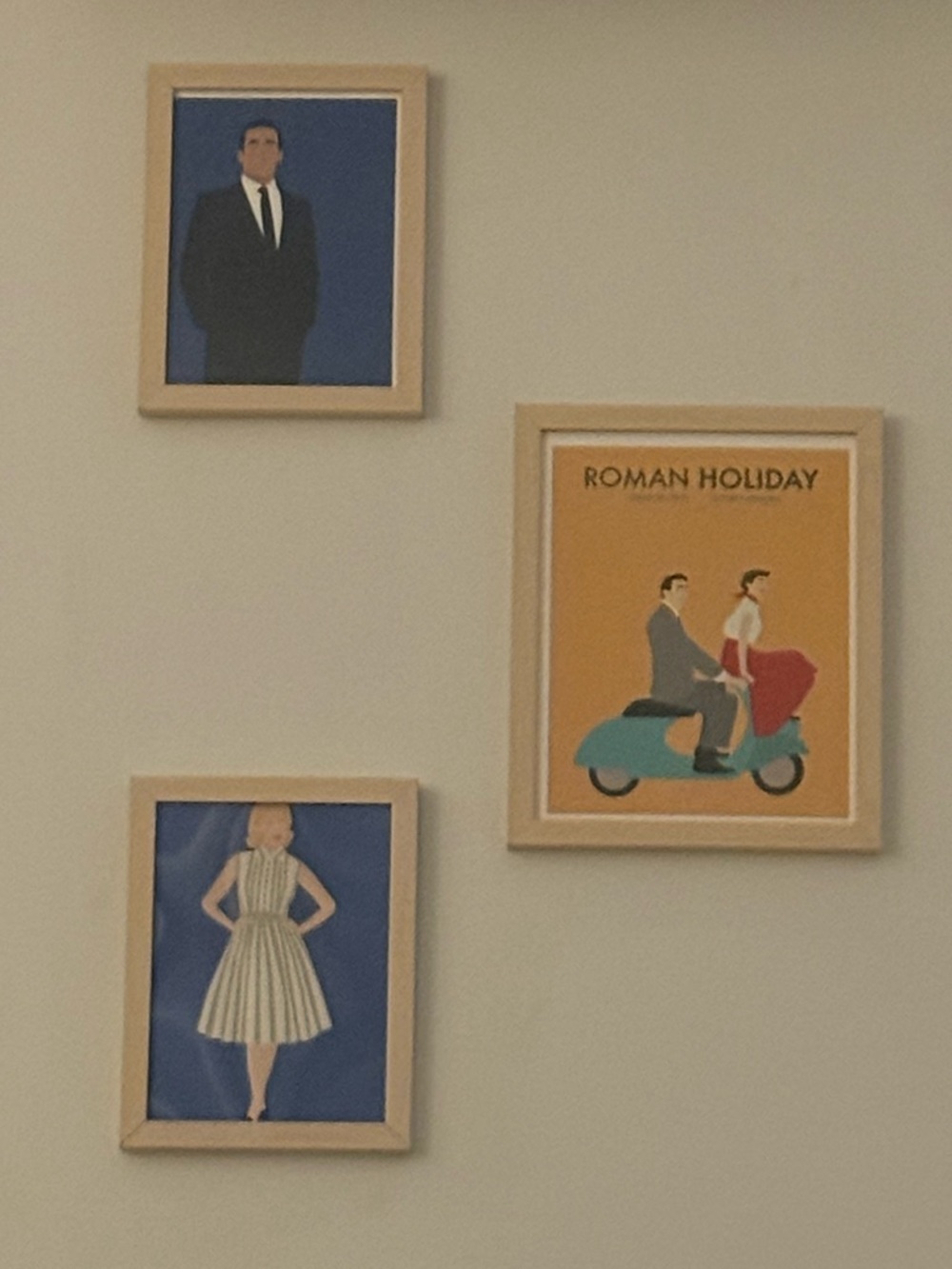 Set of 3 Framed Retro Prints - Blue & Mustard